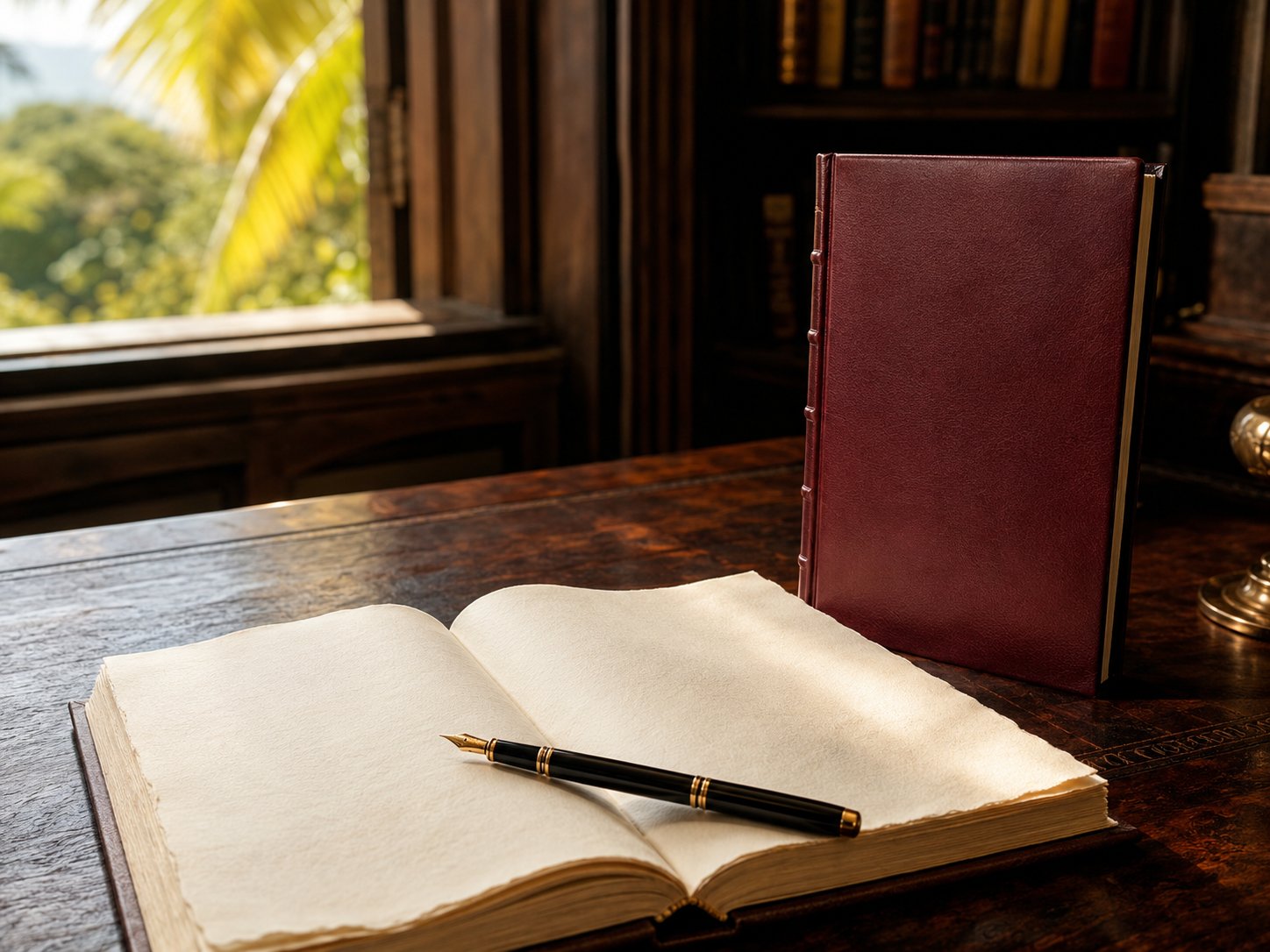 Libro abierto y manuscritos durante un proceso de edición profesional